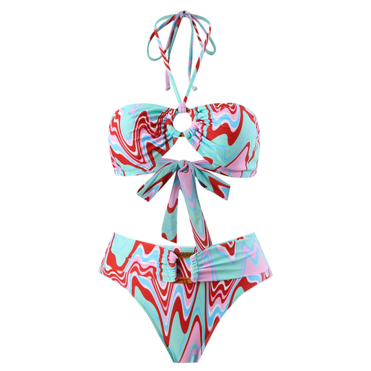 Damen Bikini-Set mit trendigem Wickelrock und faszinierendem Muster R&B