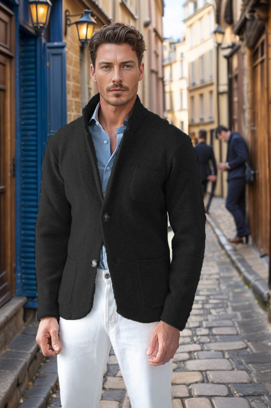 Herren modern geschnittener Strickmantel mit komfortablem Kragen und praktischen Taschen R&B