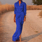 Damen Elegantes Wickel-Maxi-Kleid mit vielseitigem Kragen und seitlichem Schlitz R&B
