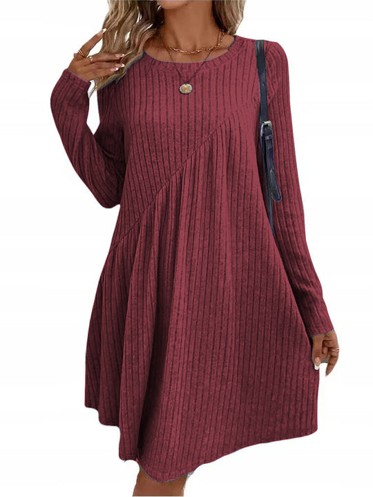 Damen lässiges Strickkleid mit asymmetrischem Schnitt und langen Ärmeln R&B