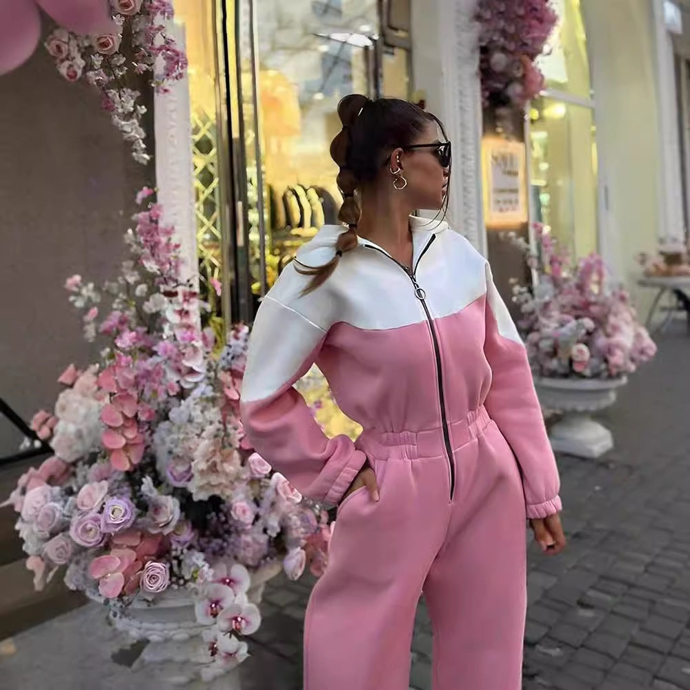 Damen nan zweiteiliges Crop-Zip-Hoodie und Highwaist Relaxhose mit weitem Bein R&B