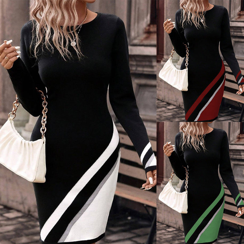 Damen Figurbetontes Strickkleid mit asymmetrischem Design R&B