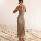Damen Figurbetontes Maxikleid mit glitzerndem Effekt und schulterfreiem Design