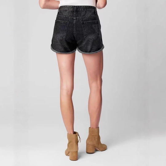 Damen Destroyed Denim-Shorts mit hohem Bund und stylischem Fransen-Look R&B