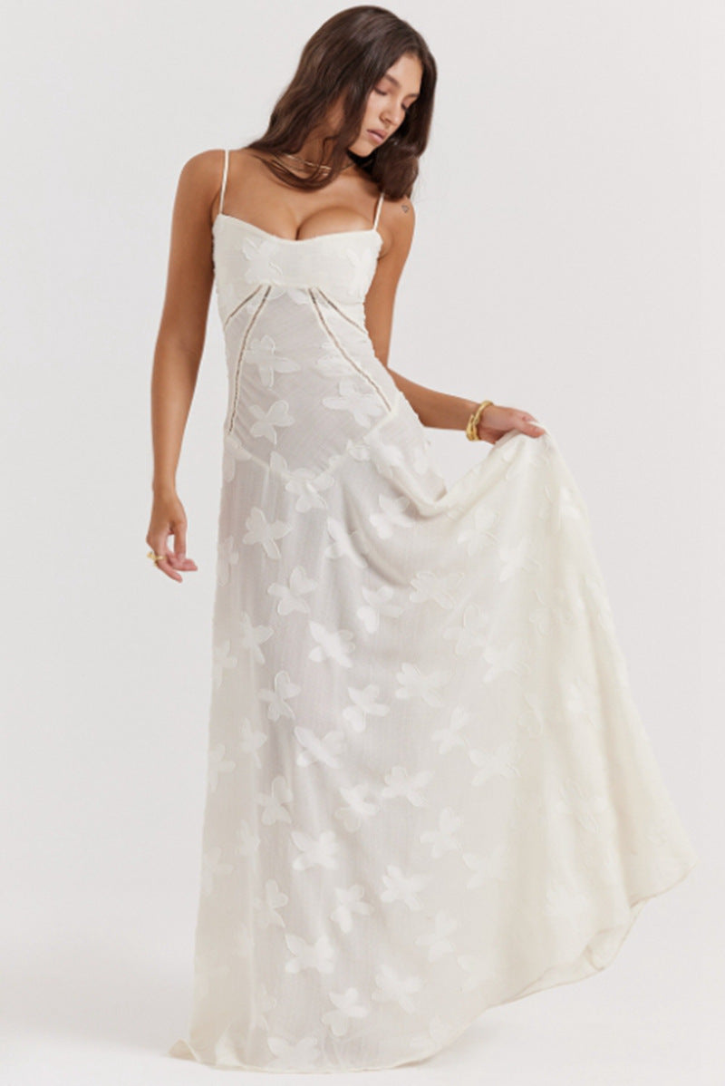 Damen nan fließendes Maxikleid mit Korsage-Oberteil und Spaghettiträgern R&B