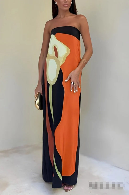 Damen Maxikleid mit lässigem schulterfreiem Design und floralem Print R&B