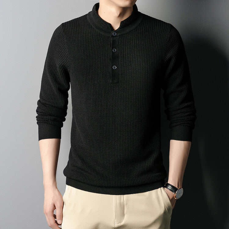 Herren Strukturierter Langarm-Pullover mit Knopfleiste R&B