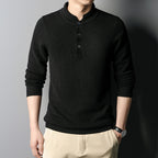 Herren Strukturierter Langarm-Pullover mit Knopfleiste R&B