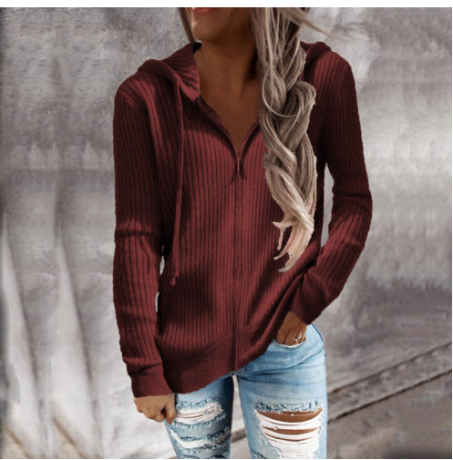 Damen Zip-Kapuzenpullover aus strukturierter Strickware R&B