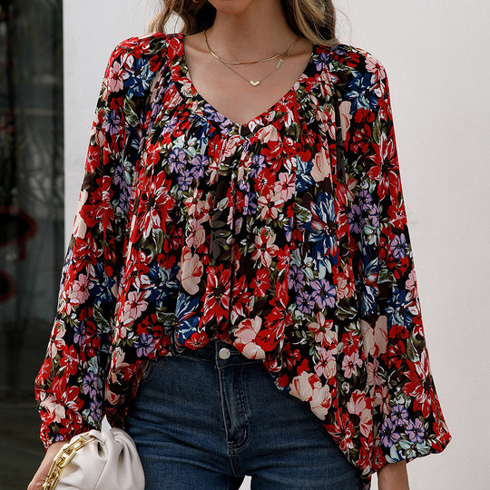 Damen Bluse mit floralen Mustern und luftigen Ärmeln R&B