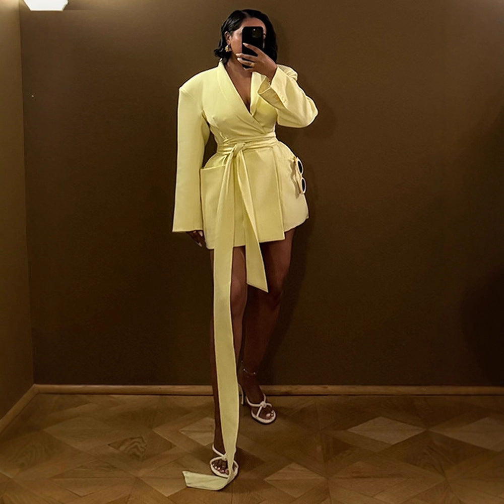 Damen Oversized Blazer mit taillierbarem Gürtel R&B