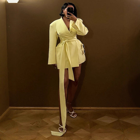 Damen Oversized Blazer mit taillierbarem Gürtel R&B