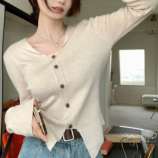 Damen Langarm Cardigan mit Knopfleiste und feinem Strick