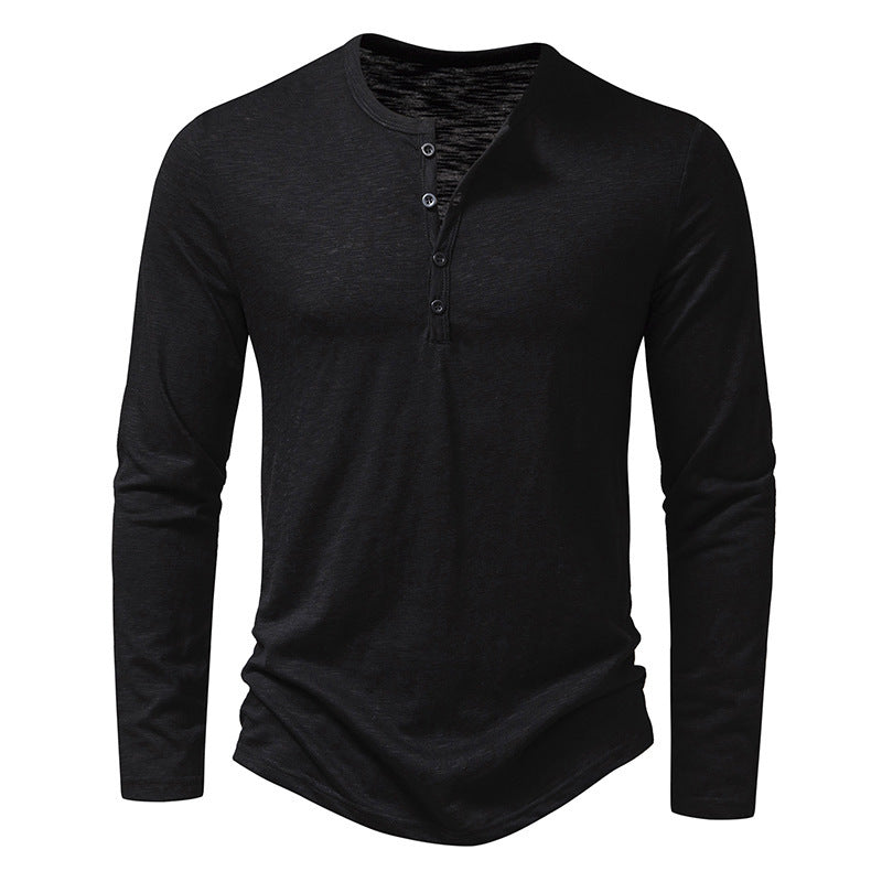 Herren Langarm-T-Shirt mit Knopfleiste und modischem Stehkragen R&B