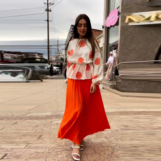 Damen Elegantes und luftiges Plissee-Kleid mit botanischem Muster R&B