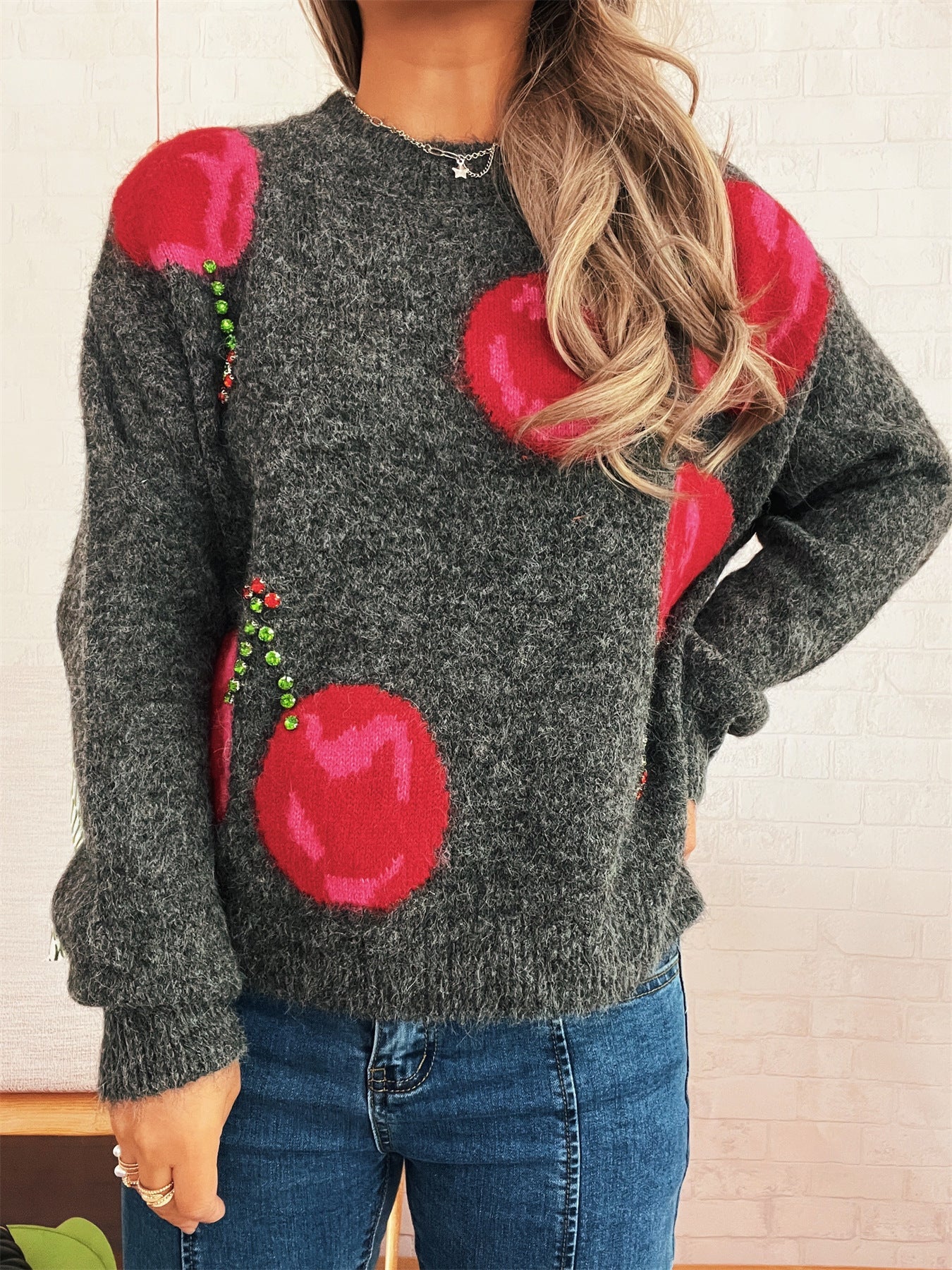 Damen Strickpullover mit kreativem Herzmotiv und weichem Material R&B