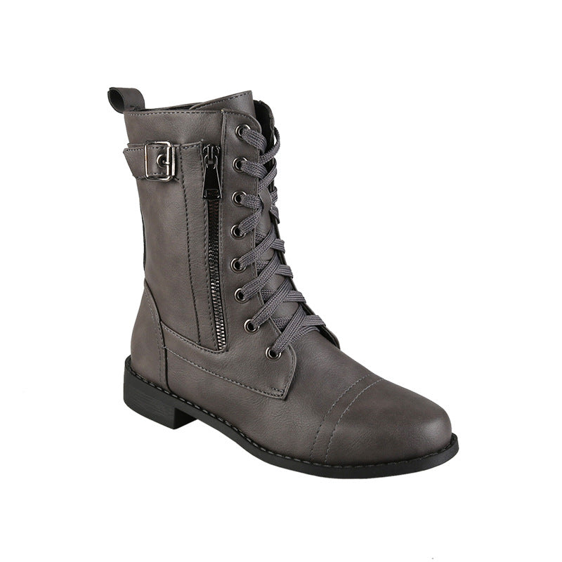 Damen Schnürstiefel mit seitlichem Reißverschluss und modischem Schnallen-Detail R&B