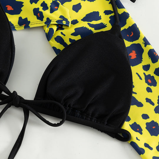 Damen Bikini-Set mit langärmligem Oberteil und modernem Animal-Print R&B