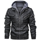 Herren Kunstlederjacke mit abnehmbarer Kapuze und stylischen Taschen