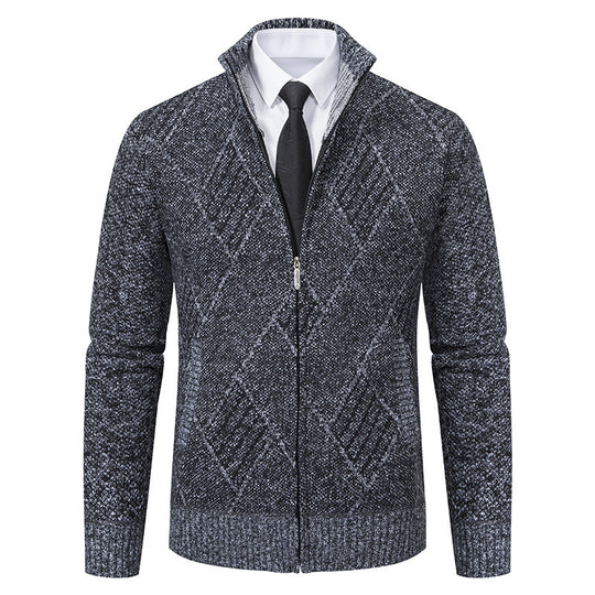Herren modische Strickjacke mit hohem Kragen und stilvollem Zopfmuster R&B