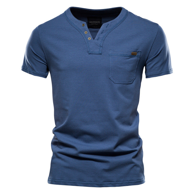 Herren Kurzarm-Shirt mit modernem Henley-Ausschnitt und Brusttasche