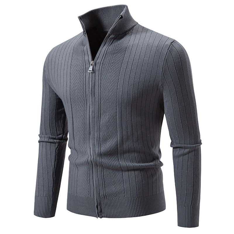Herren eleganter Feinstrickpullover mit Stehkragen und Reißverschluss R&B