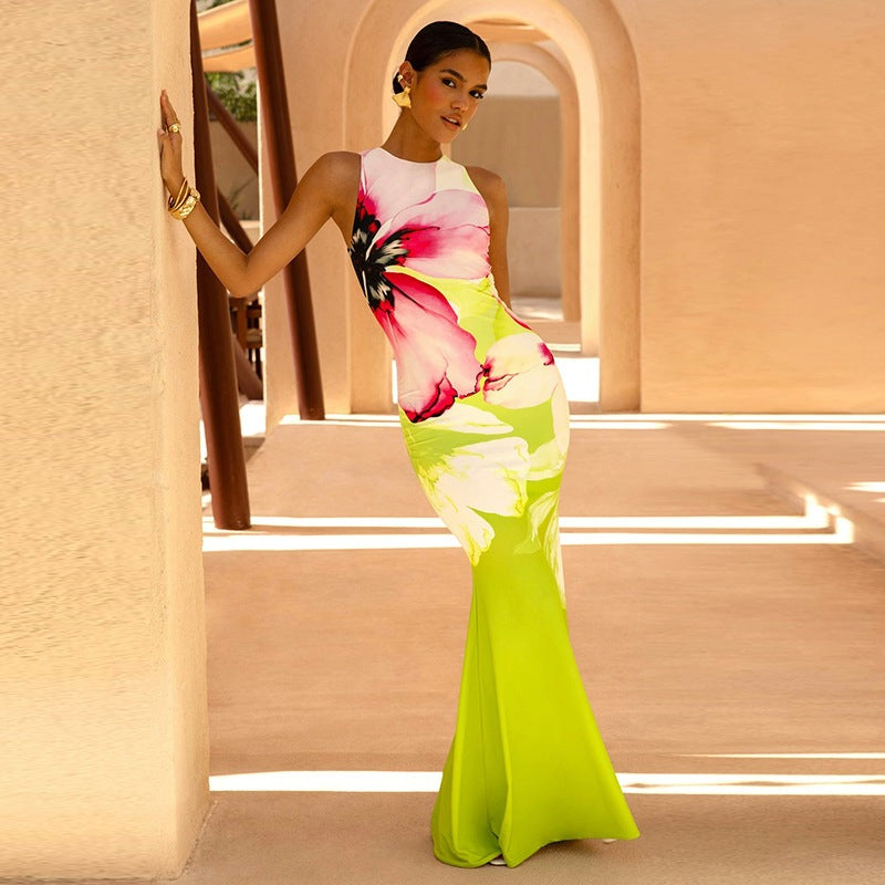Damen Langarm Maxikleid mit floralem Design R&B