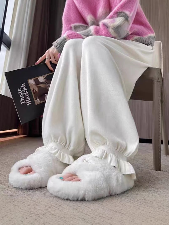 Damen bequeme Palazzohose aus glänzendem Material R&B