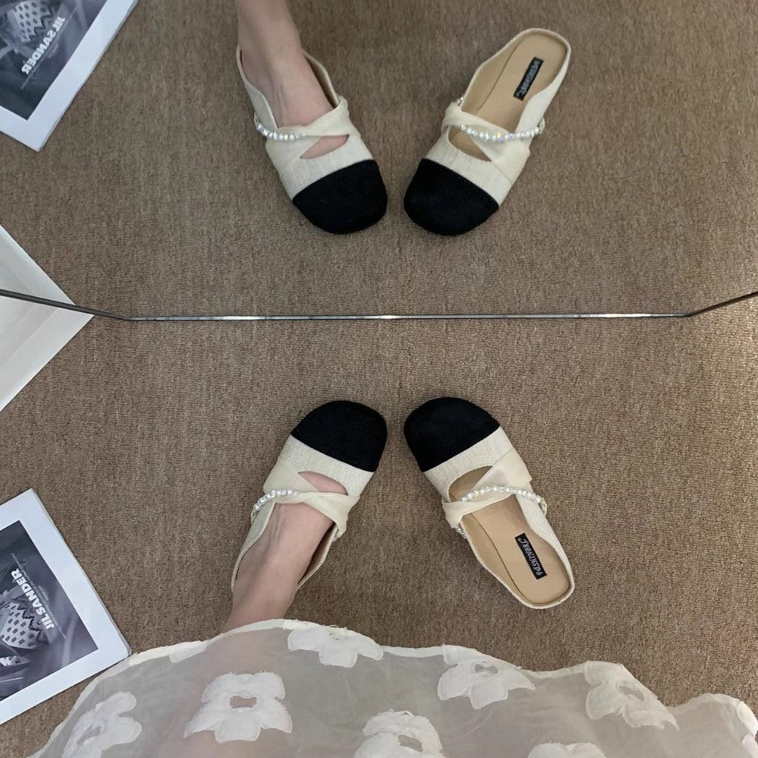 Damen Modische Ballerina-Pantoletten mit eleganter Perlenverzierung R&B