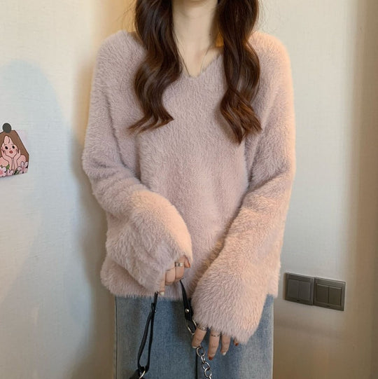 Damen Flauschiger Pullover mit weitem Schnitt R&B