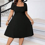 Damen elegant geschnittenes A-Linien Kleid mit geschmackvollem Quadrat-Ausschnitt und voluminösen Ärmeln R&B