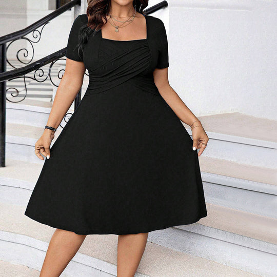 Damen elegant geschnittenes A-Linien Kleid mit geschmackvollem Quadrat-Ausschnitt und voluminösen Ärmeln R&B