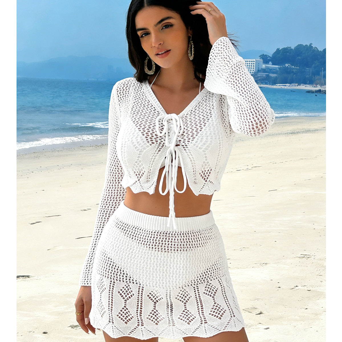 Damen Häkel-Crop-Top und Minirock Set R&B