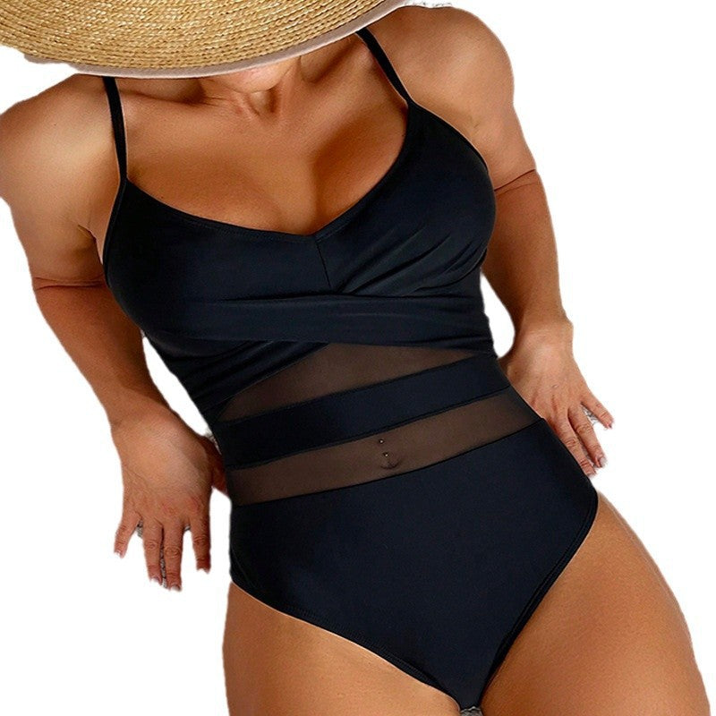 Damen Einteiliger Badeanzug mit transparenten Einsätzen und figurformendem Design