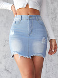 Damen Denim-Minirock mit ausgefranstem Saum und modischen Rissdetails R&B