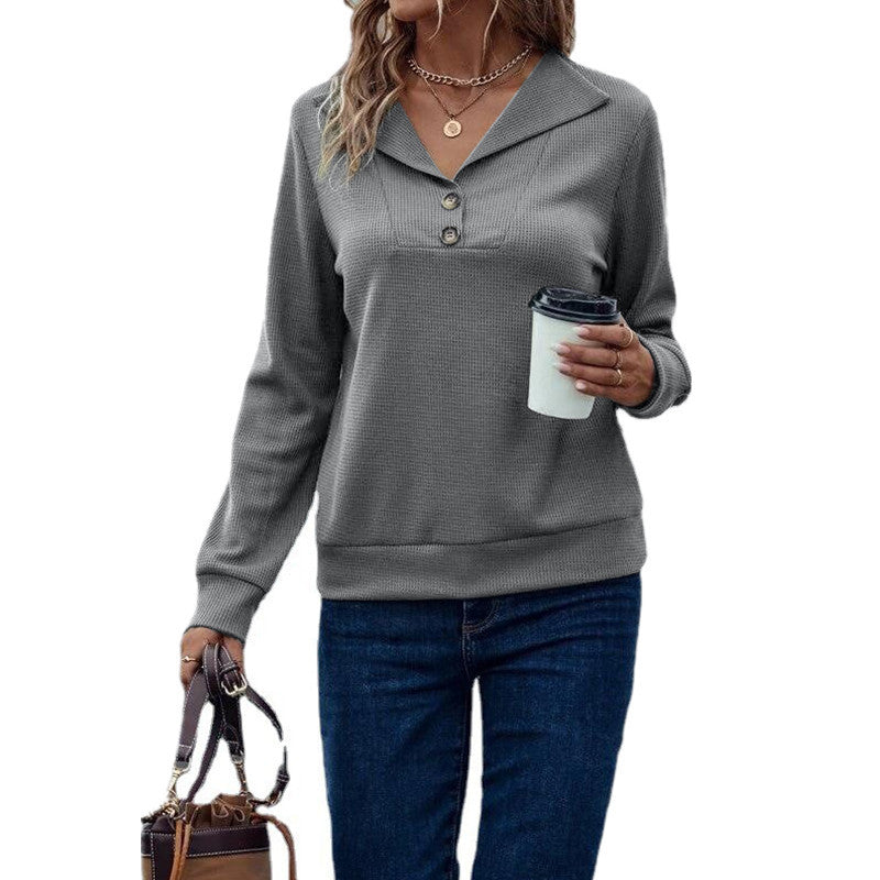 Damen Langarm-Pullover mit klassischem Kragen und modischen Knopfdetails R&B