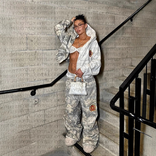 Damen Camouflage Jogginghose mit elastischem Bund und seitlichen Taschen R&B