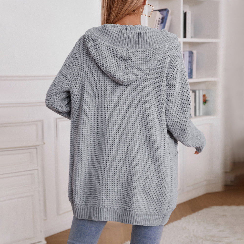 Damen lässiger Strickmantel mit Kapuze R&B