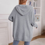 Damen lässiger Strickmantel mit Kapuze