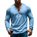 Herren Langarm-Henley-Shirt mit dekorativen Knöpfen und modernem Schnitt R&B