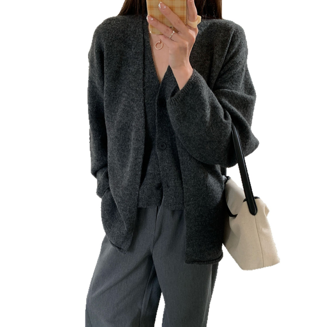 Damen Kuscheliger Strickcardigan mit großer Knopfleiste und Ballonärmeln R&B
