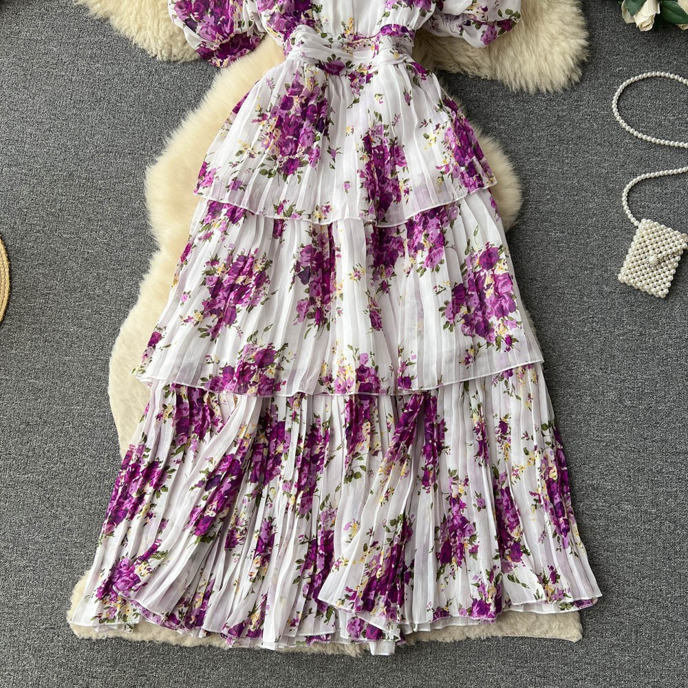 Damen Maxi-Kleid mit voluminösen Rüschendetails und floralem Design R&B