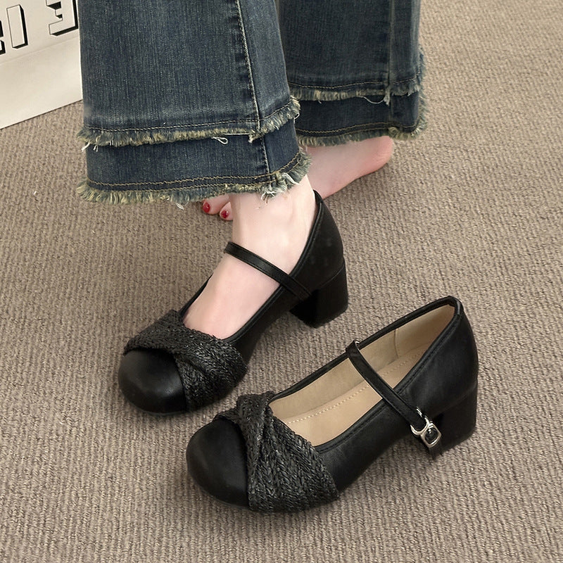 Damen Ballerinas mit elegantem Riemen und raffiniertem Strickdetail R&B