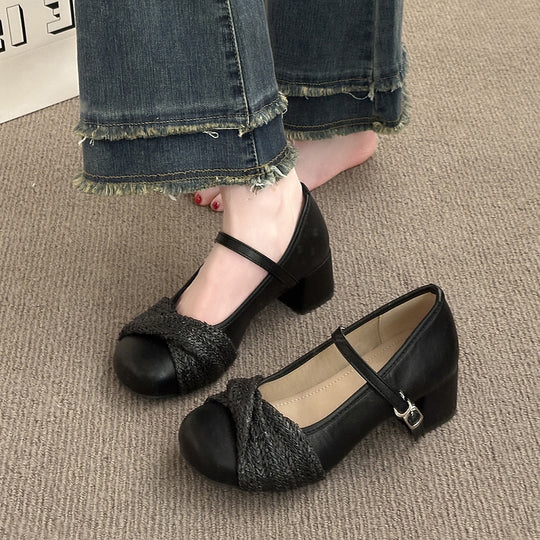 Damen Ballerinas mit elegantem Riemen und raffiniertem Strickdetail R&B