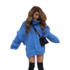 Damen Oversized Strickpullover mit hohem Kragen und voluminösen Ärmeln R&B