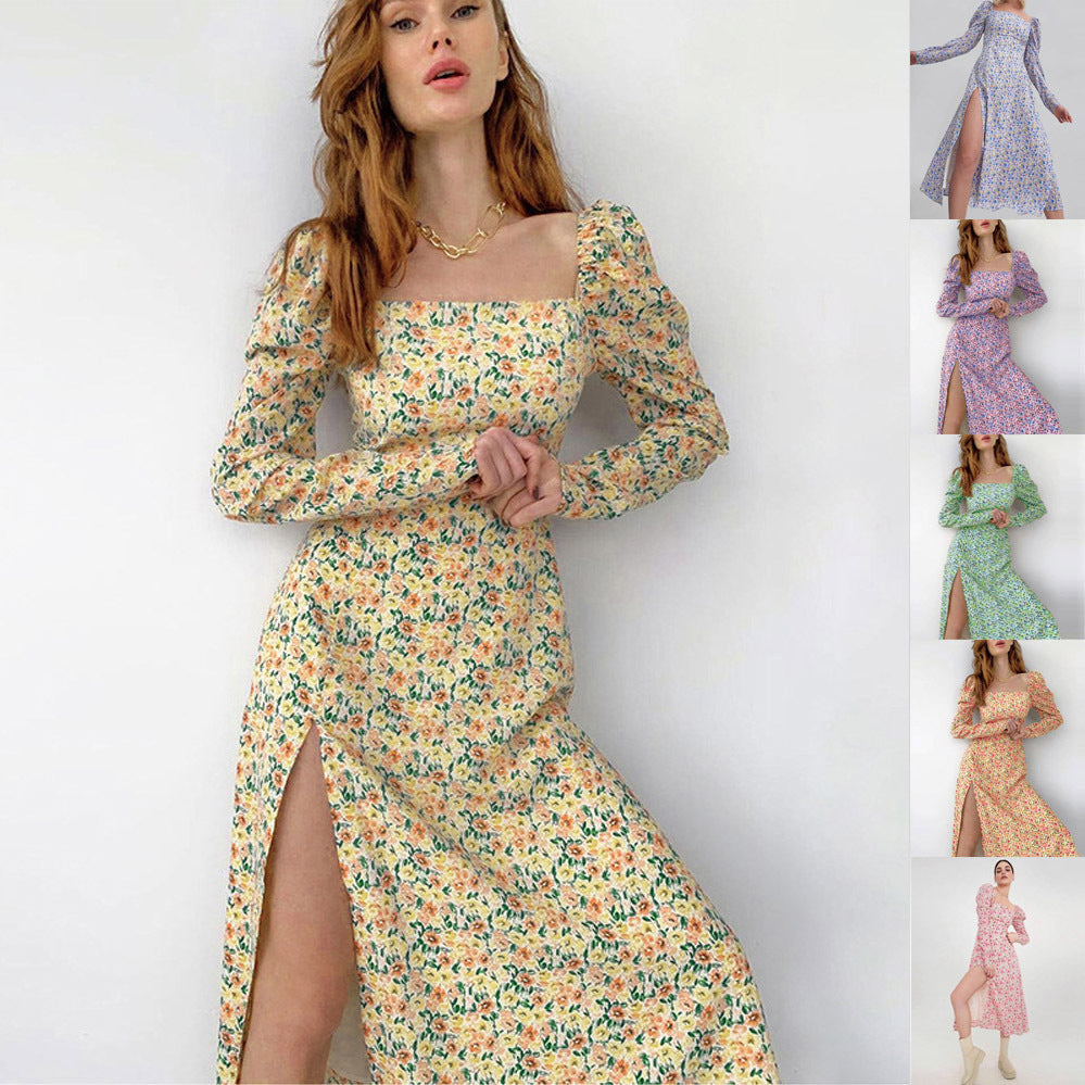 Damen Maxikleid mit voluminösen Ärmeln und seitlichem Schlitz R&B
