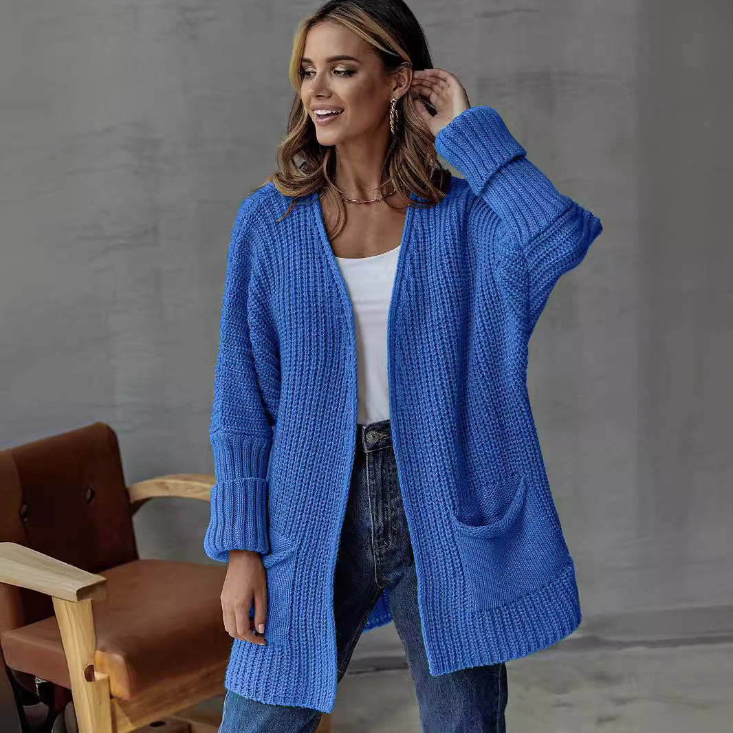 Damen Lange Strickjacke mit lockerer Passform und praktischen Taschen R&B