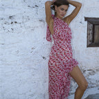 Damen Asymmetrisches Maxikleid mit floralen Mustern und schwingendem Saum R&B