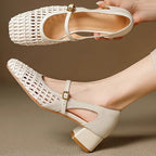 Damen elegante Mary Jane Pumps mit modischem Geflecht und bequemem Blockabsatz R&B