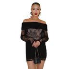 Damen Elegantes Spitzenkleid mit schulterfreier Silhouette und transparenten Ärmeln R&B